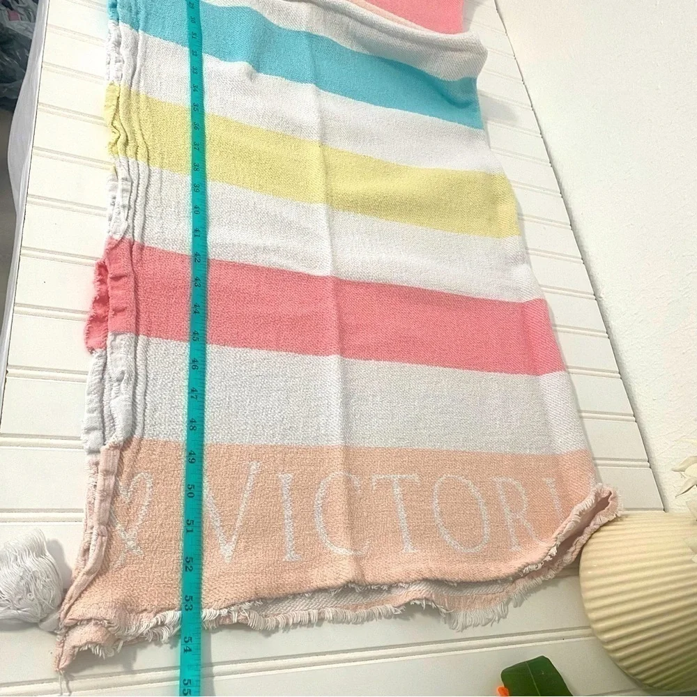 Victoria Secret Throw Beach Blanket 50x60” Peach Pink Yellow Blue 100% Cotton